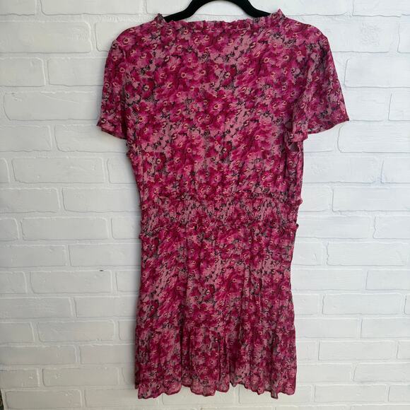 PAIGE Giannina Pink Floral Print Fit and Flare V neck Silk Dress sz M - Picture 3 of 7